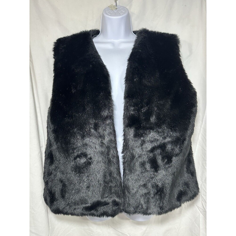 ACEVOG Black Faux Fur Vest Women's Size XL Open Front Sleeveless Shaggy Coat
